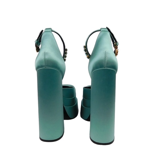 NWT Authentic Versace Medusa Aevitas Platform Mary Janes Pump blue satin Size 39 - Picture 5 of 13